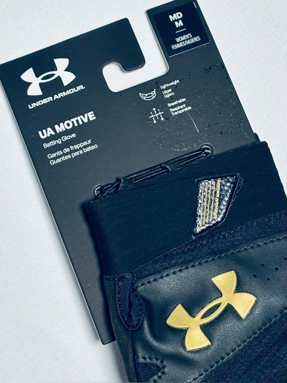 Under Armour Motive Softball Batting Gloves Women's Med Black Metallic Gold NEW